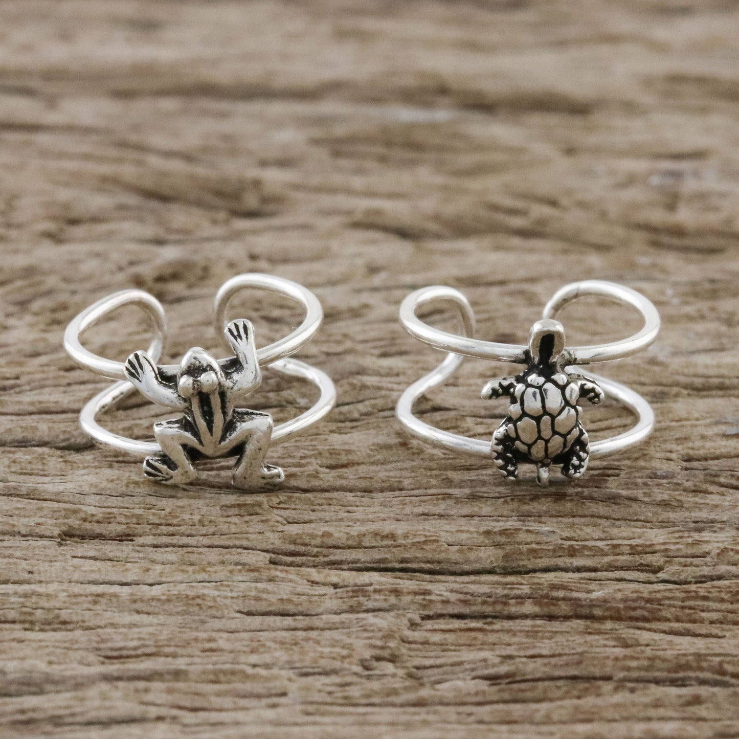 Frog and Turtle Frog and Turtle Sterling Silver Ear Cuffs from Thailand