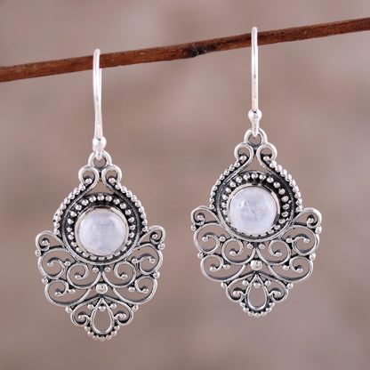 Everlasting Joy Sterling Silver Rainbow Moonstone Openwork Dangle Earrings