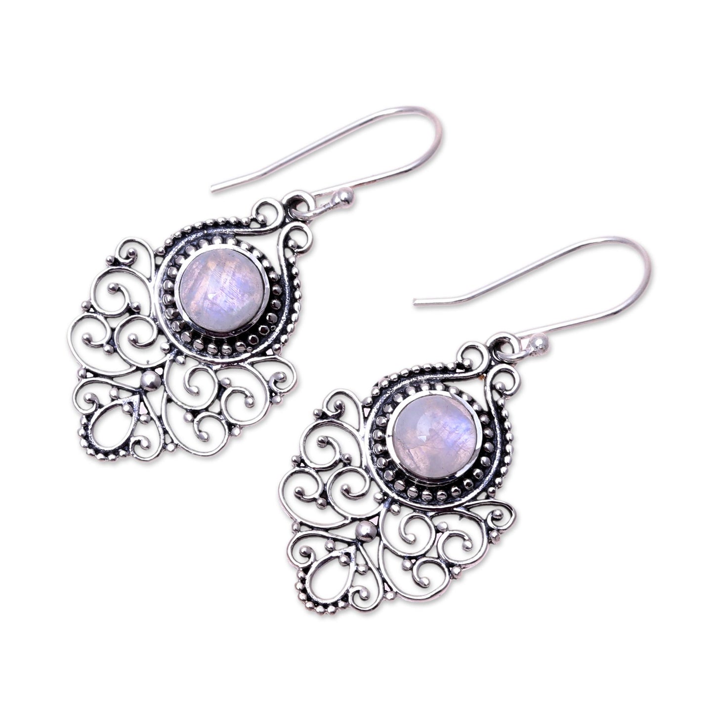 Everlasting Joy Sterling Silver Rainbow Moonstone Openwork Dangle Earrings