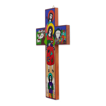 Birth of Jesus Hand-Painted Nativity Pinewood Wall Cross from El Salvador