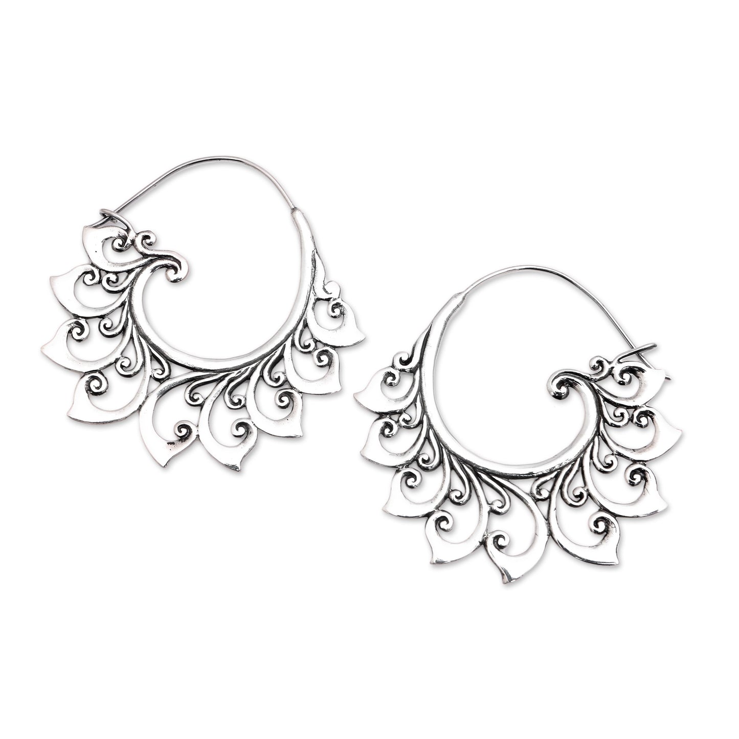 Curling Tendrils Curling Sterling Silver Hoop Earrings from Bali