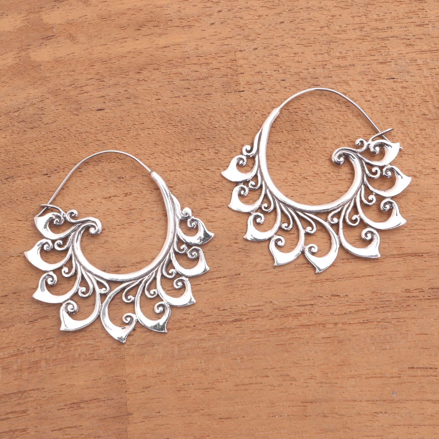 Curling Tendrils Curling Sterling Silver Hoop Earrings from Bali