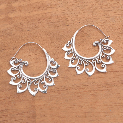 Curling Tendrils Curling Sterling Silver Hoop Earrings from Bali