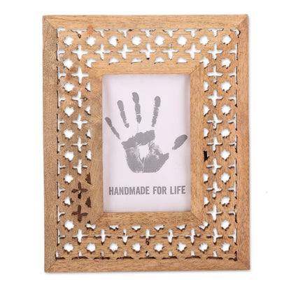 Starry Blossoms Hand-Carved Mango Wood Starry Blossoms Photo Frame 4x6