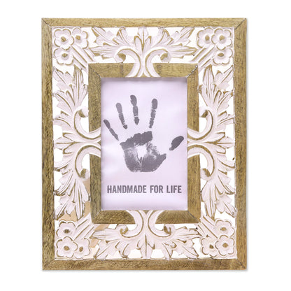 White Garden Mango Wood Photo Frame Crafted in India (4x6)