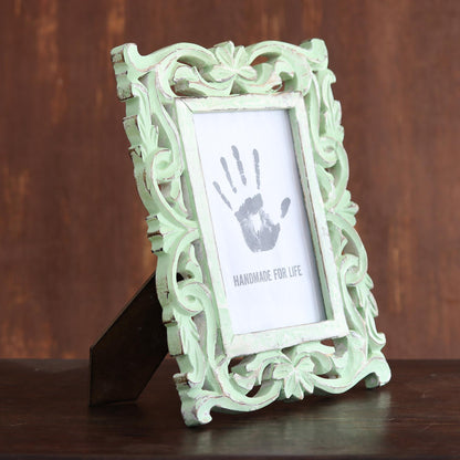 Moment in Time Sage Green Distressed Hand Carved Mango Wood Photo Frame 5x7