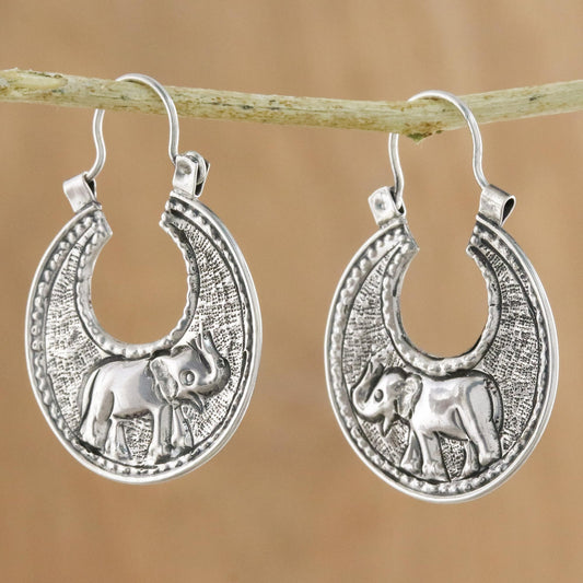Elephant Magic Sterling Silver Elephant Hoop Earrings from Thailand