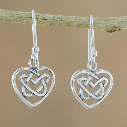 Knotted Hearts Sterling Silver Celtic Knot Heart Earrings from Thailand