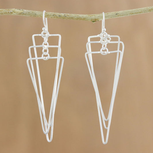 Matte Triangles Modern Triangular Sterling Silver Dangle Earrings