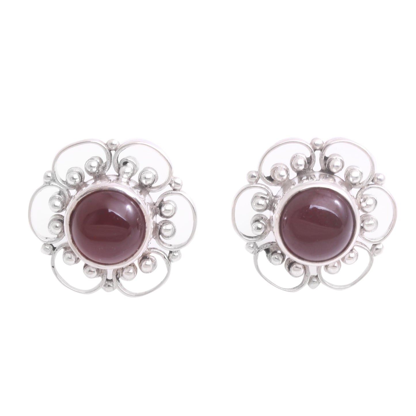 Red Jepun Floral Carnelian Button Earrings from Bali