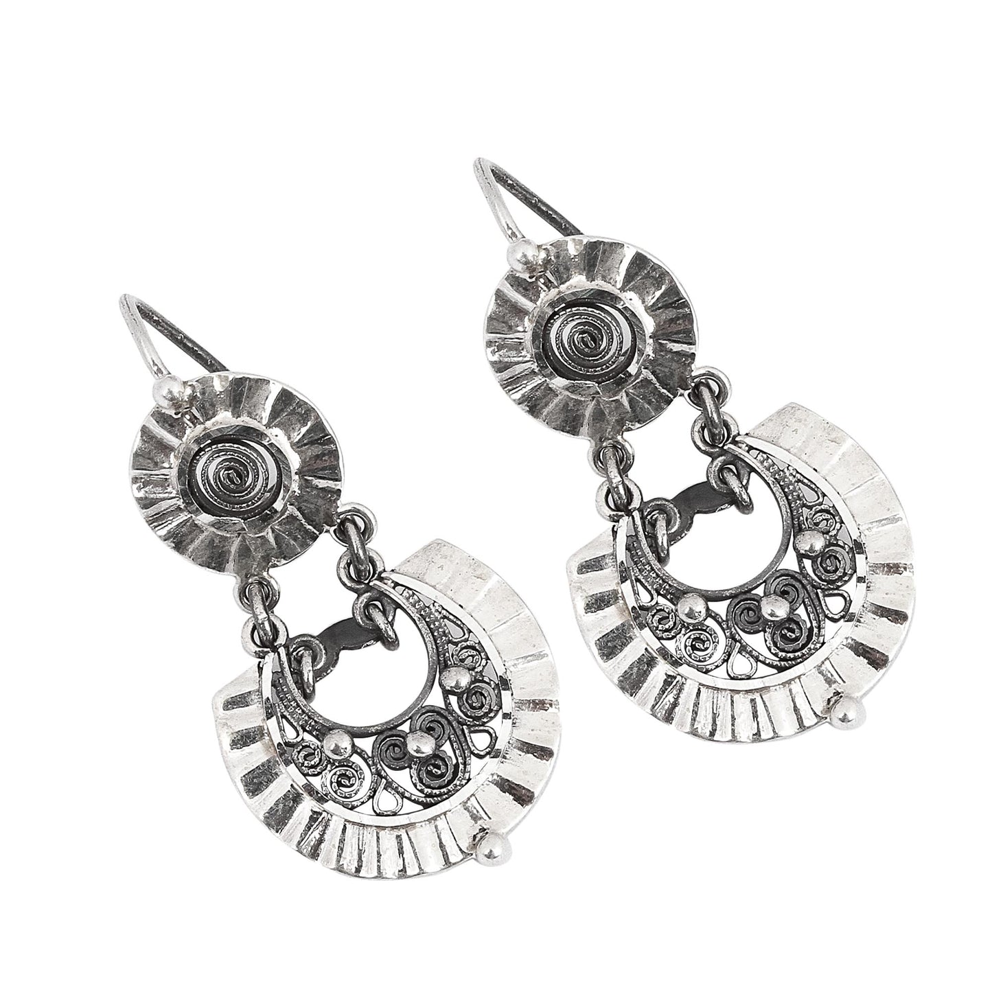 Huipil Blouse Frilly Sterling Silver Filigree Earrings from Mexico