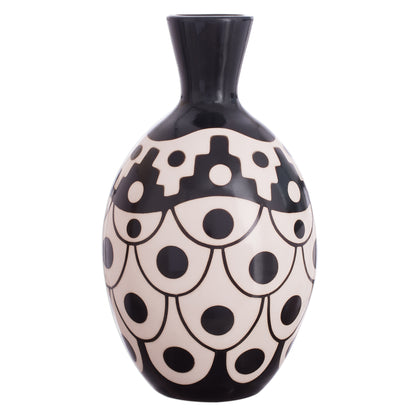 Desert Stair Black and Ivory Chulucanas Ceramic Decorative Vase from Peru