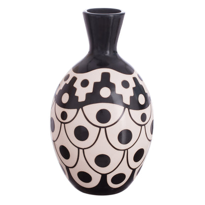 Desert Stair Black and Ivory Chulucanas Ceramic Decorative Vase from Peru