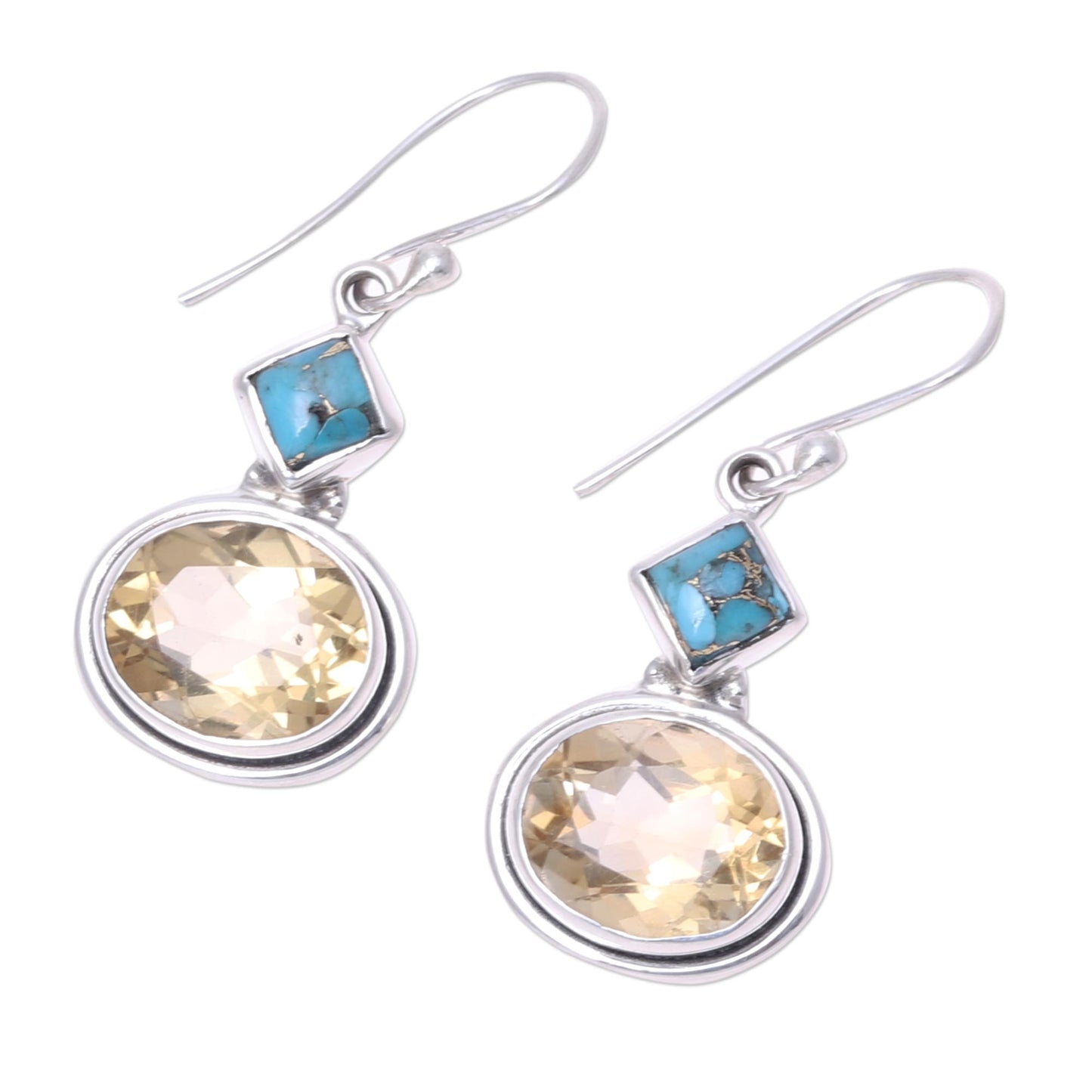 Watery Gold Nine-Carat Citrine and Composite Turquoise Earrings