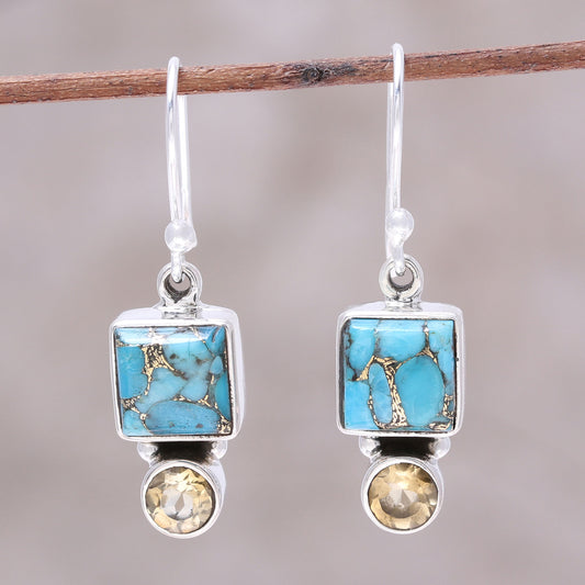 Creative Beauty Citrine and Composite Turquoise Dangle Earrings from India