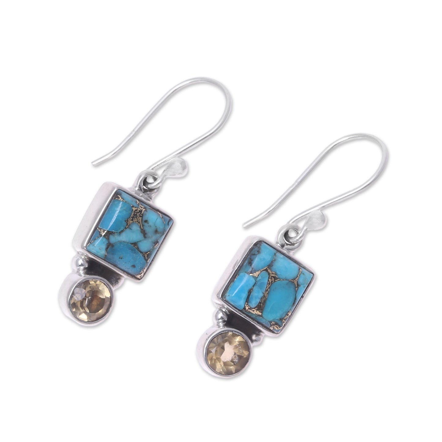 Creative Beauty Citrine and Composite Turquoise Dangle Earrings from India