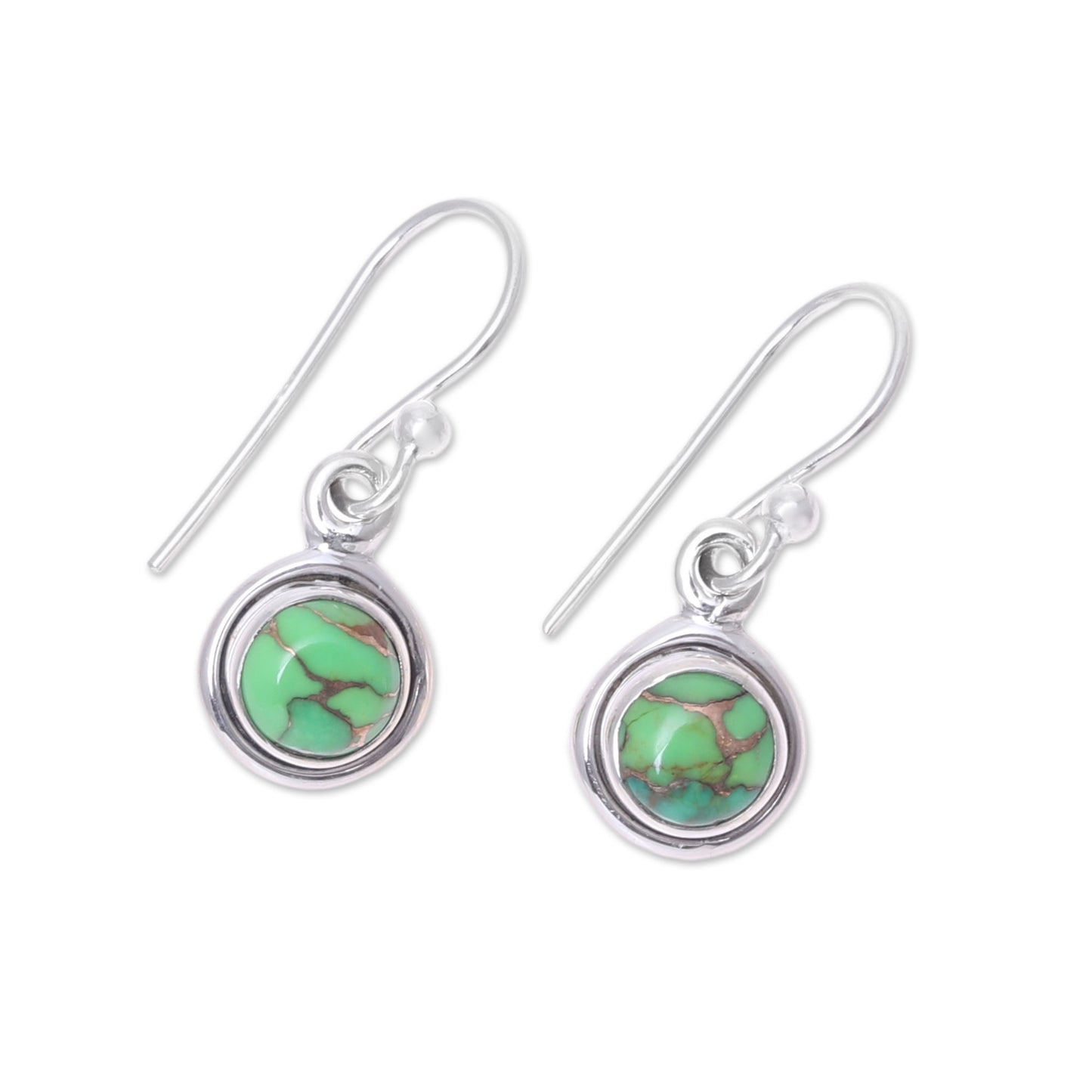 Adorable Moon in Green Sterling Silver and Green Composite Turquoise Earrings