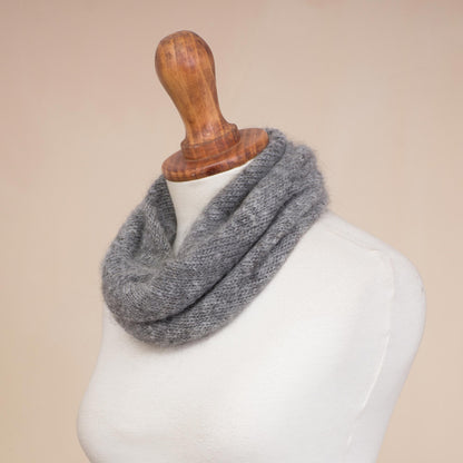 Natural Smoke Knit 100% Alpaca Neck Warmer in Smoke from Peru