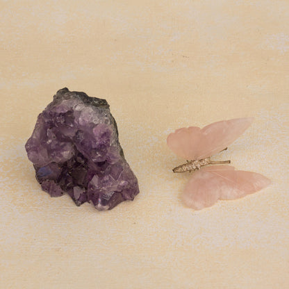 Rosy Wings Rose Quartz Butterfly on Amethyst Nugget Figurine