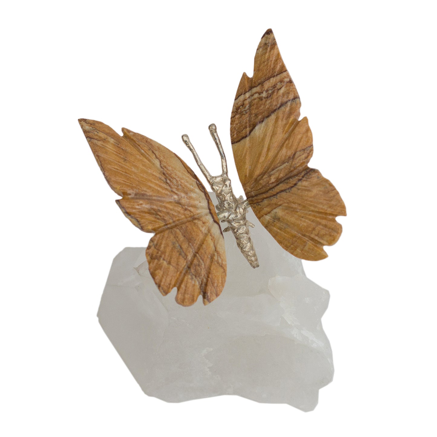 Earth and Wind Jasper Butterfly on Quartz Nugget Figurine from Brazil