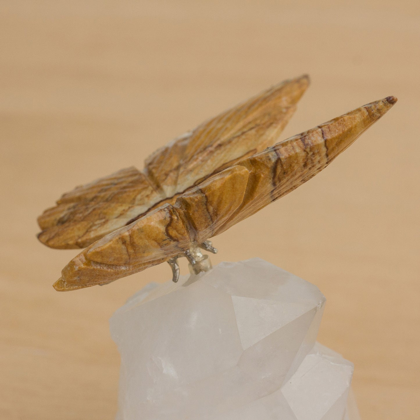 Earth and Wind Jasper Butterfly on Quartz Nugget Figurine from Brazil