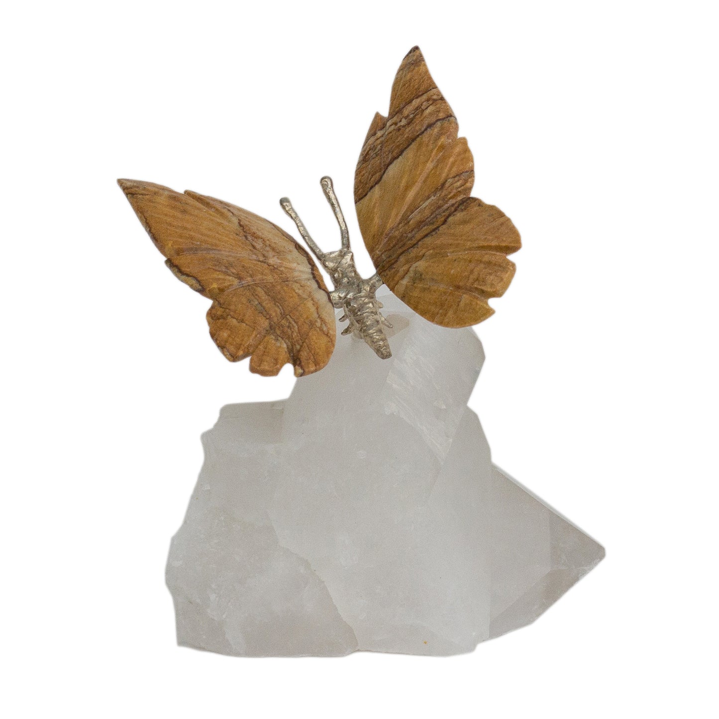 Earth and Wind Jasper Butterfly on Quartz Nugget Figurine from Brazil