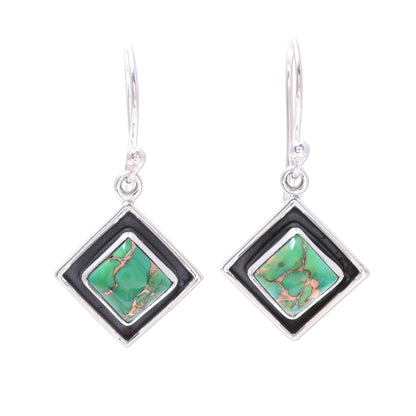 Chic Kites Green Composite Turquoise and Silver Dangle Earrings