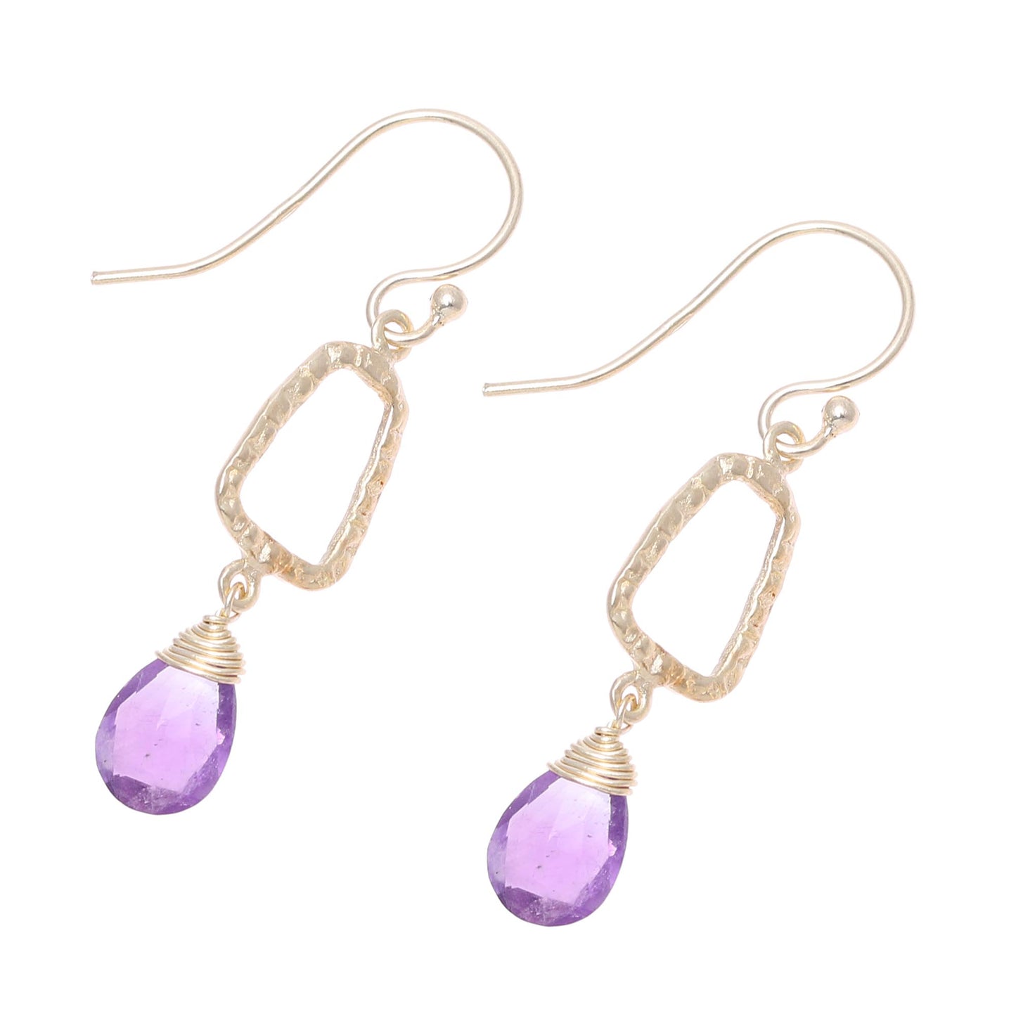 Dancing Frames 18k Gold Plated Amethyst Dangle Earrings from India