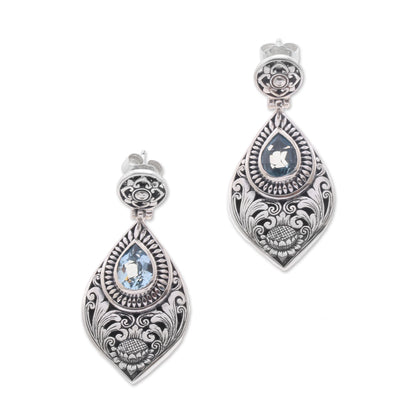 Tari Lotus Blue Topaz & Silver Dangle Earrings