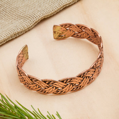 Brilliant Weave Handcrafted Braided Copper Cuff Bracelet from Mexico