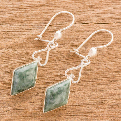 Marvelous Green Diamonds Diamond-Shaped Jade Dangle Earrings in Green from Guatemala