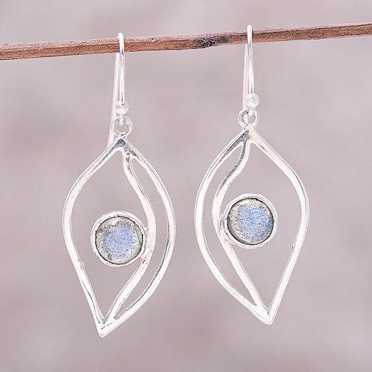 Leafy Glimmer Leaf-Shaped Labradorite Dangle Earrings from India