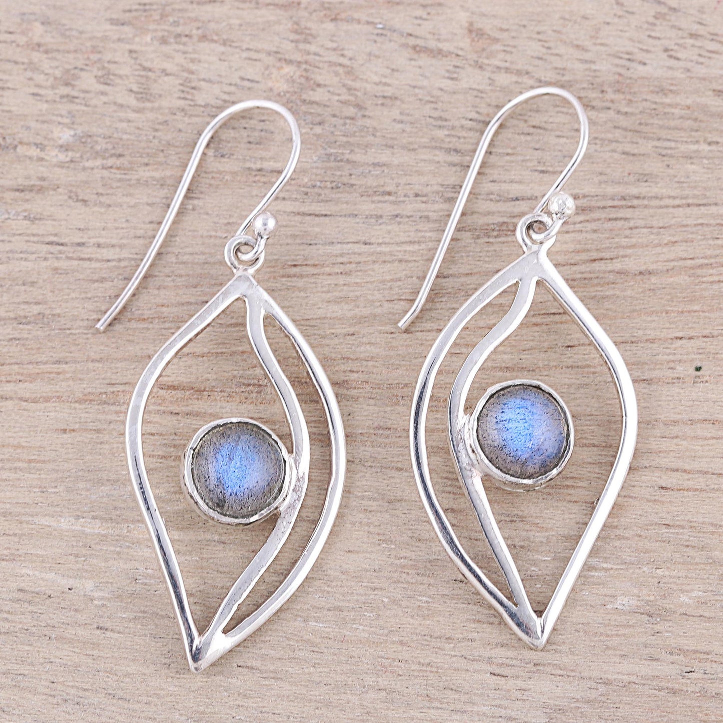 Leafy Glimmer Leaf-Shaped Labradorite Dangle Earrings from India