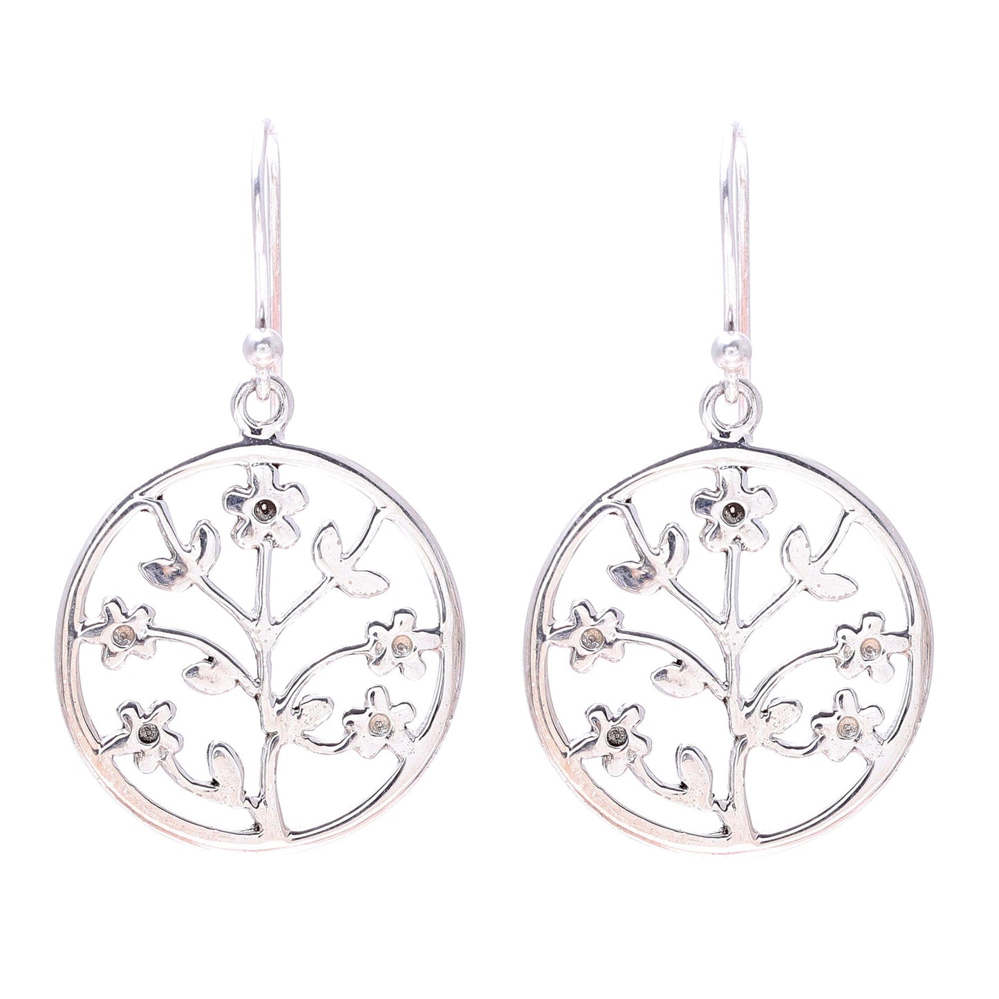 Floral Windows Openwork Floral Sterling Silver Dangle Earrings from India