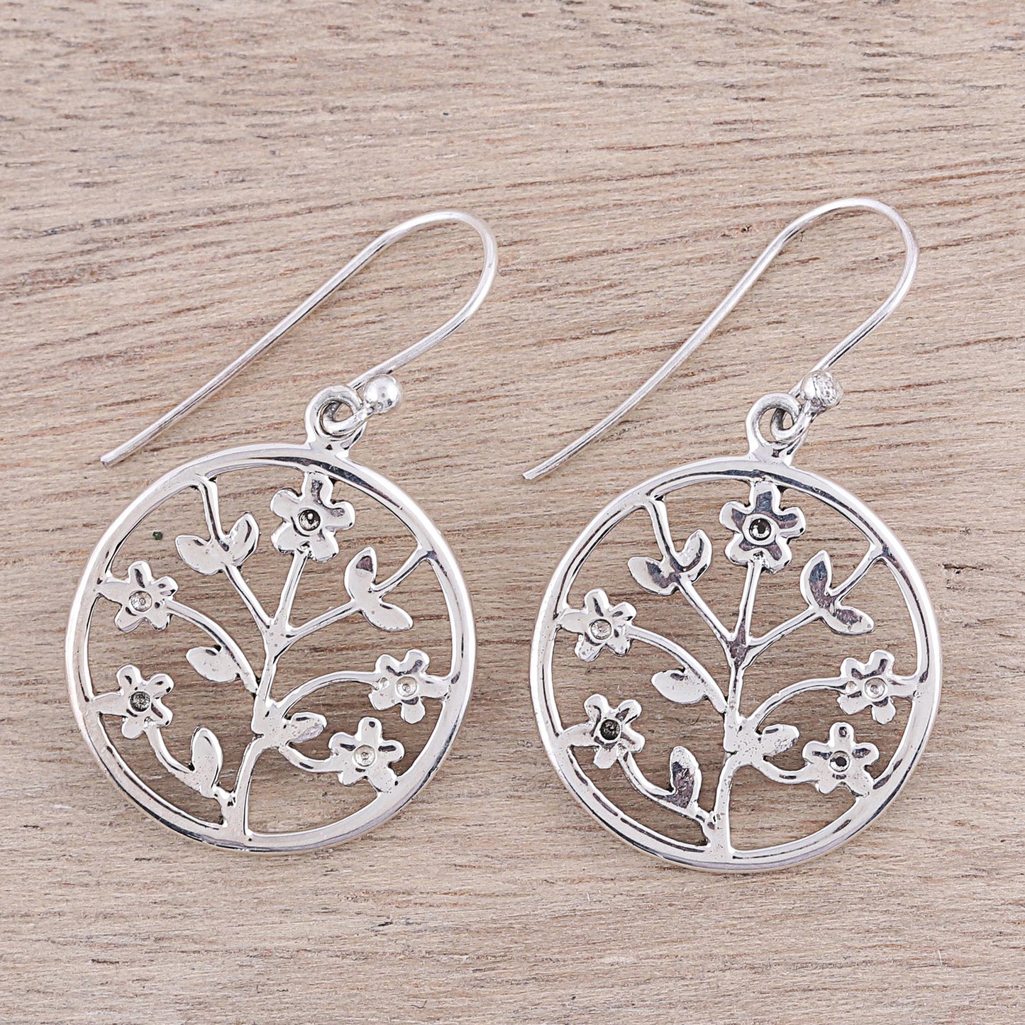 Floral Windows Openwork Floral Sterling Silver Dangle Earrings from India