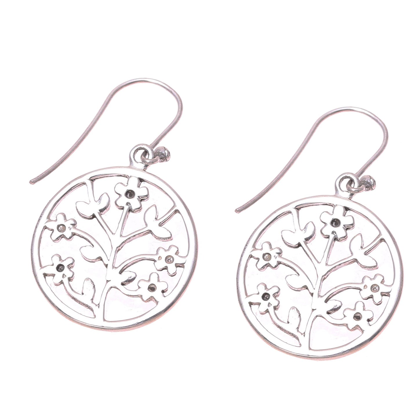 Floral Windows Openwork Floral Sterling Silver Dangle Earrings from India