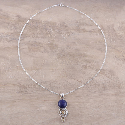 Majestic Spiral Citrine and Lapis Lazuli Spiral Necklace from India