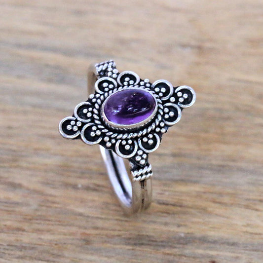 Daydream Temple Handcrafted Amethyst Cocktail Ring from Bali