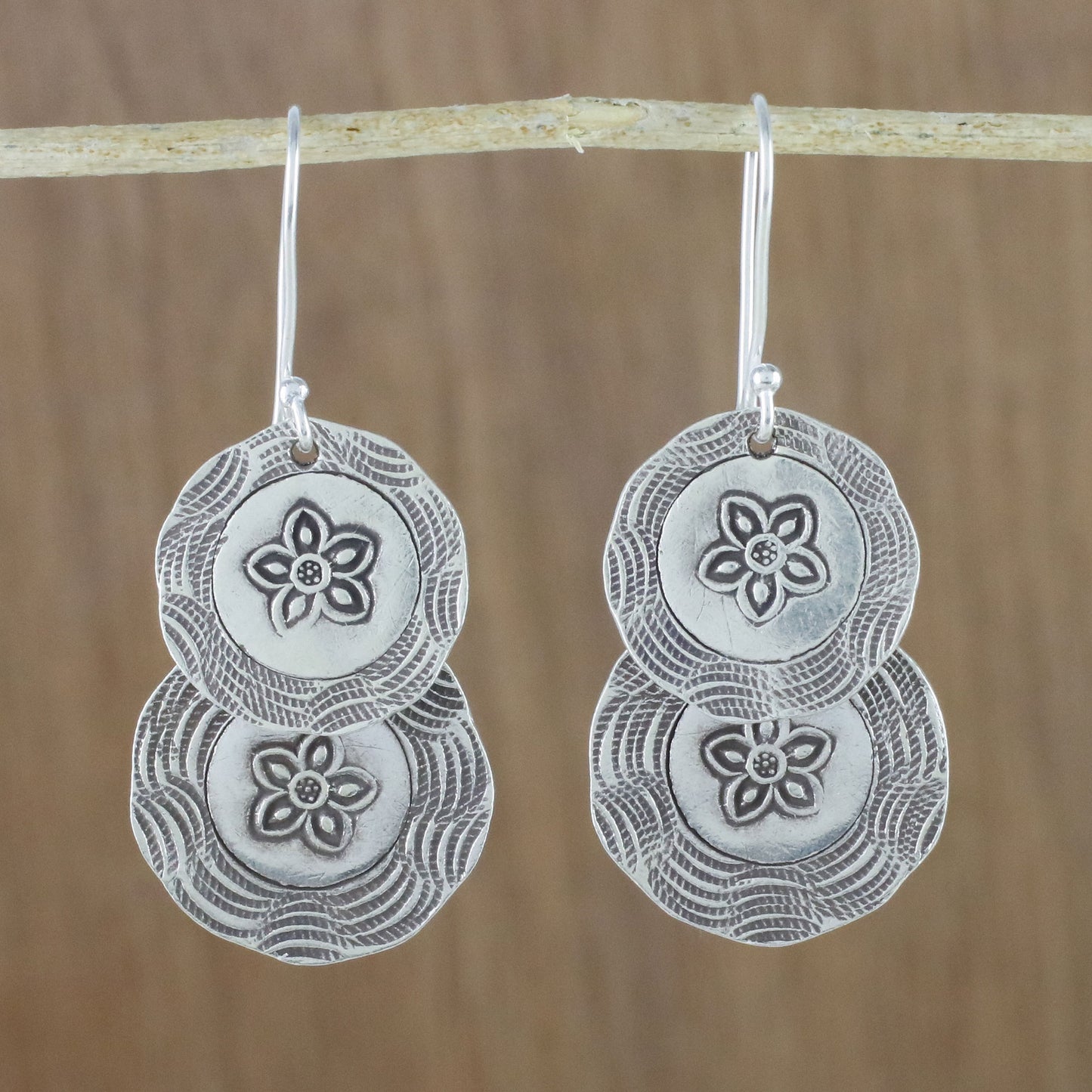 Flower Coins Karen Hill Tribe Silver Floral Boho Dangle Earrings