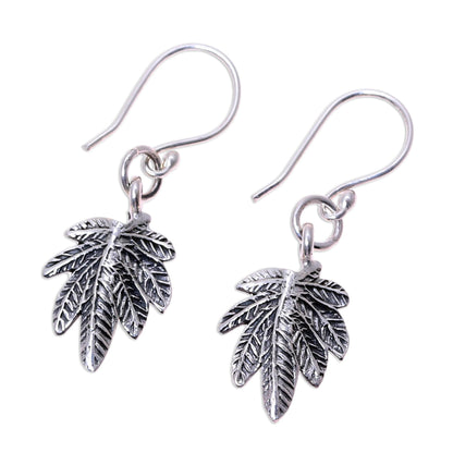 Fancy Foliage Sterling Silver Textured Leaves Dangle Earrings from India