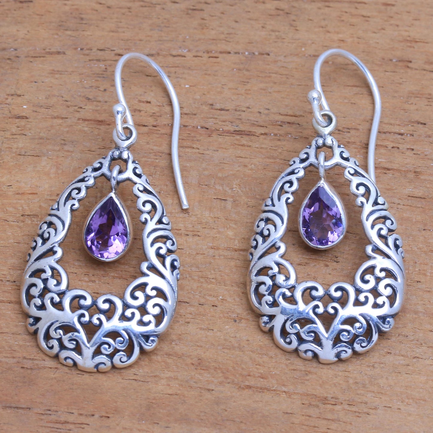 Curling Drops Amethyst Drop Dangle Earrings from Bali