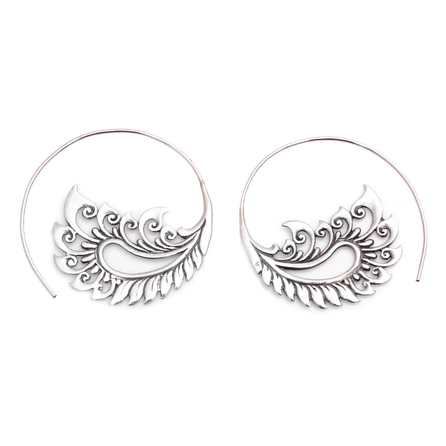 Paisley Fantasy Sterling Silver Paisley Half-Hoop Earrings from Bali