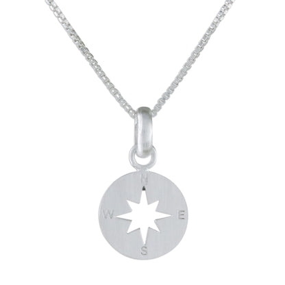 Gleaming Compass Sterling Silver Compass Pendant Necklace from Thailand