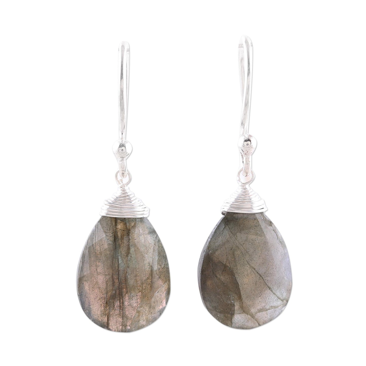 Mystical Forest Faceted Labradorite Teardrop Sterling Silver Dangle Earrings