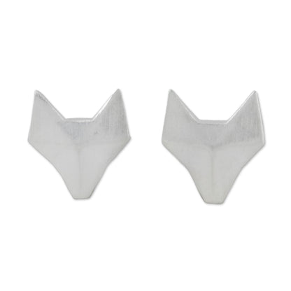 Fox Lover Geometric Fox Sterling Silver Stud Earrings from Thailand