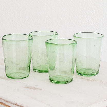 Glistening Meadow Handblown Recycled Glass Pale Green Juice Glasses (Set of 4)