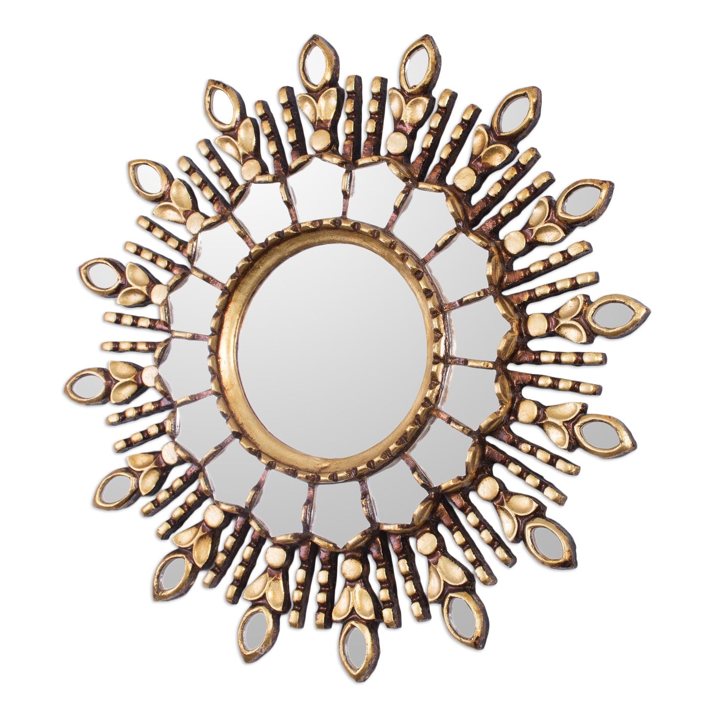 Radiant Light Handmade Bronze Gilded Wood Wall Mirror from Peru