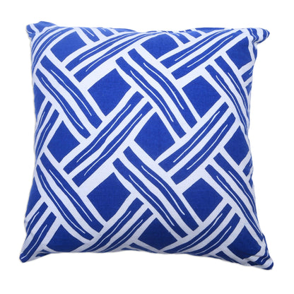 Bedeg in Bali Pair of Blue and White Cotton Cushion Covers from Bali