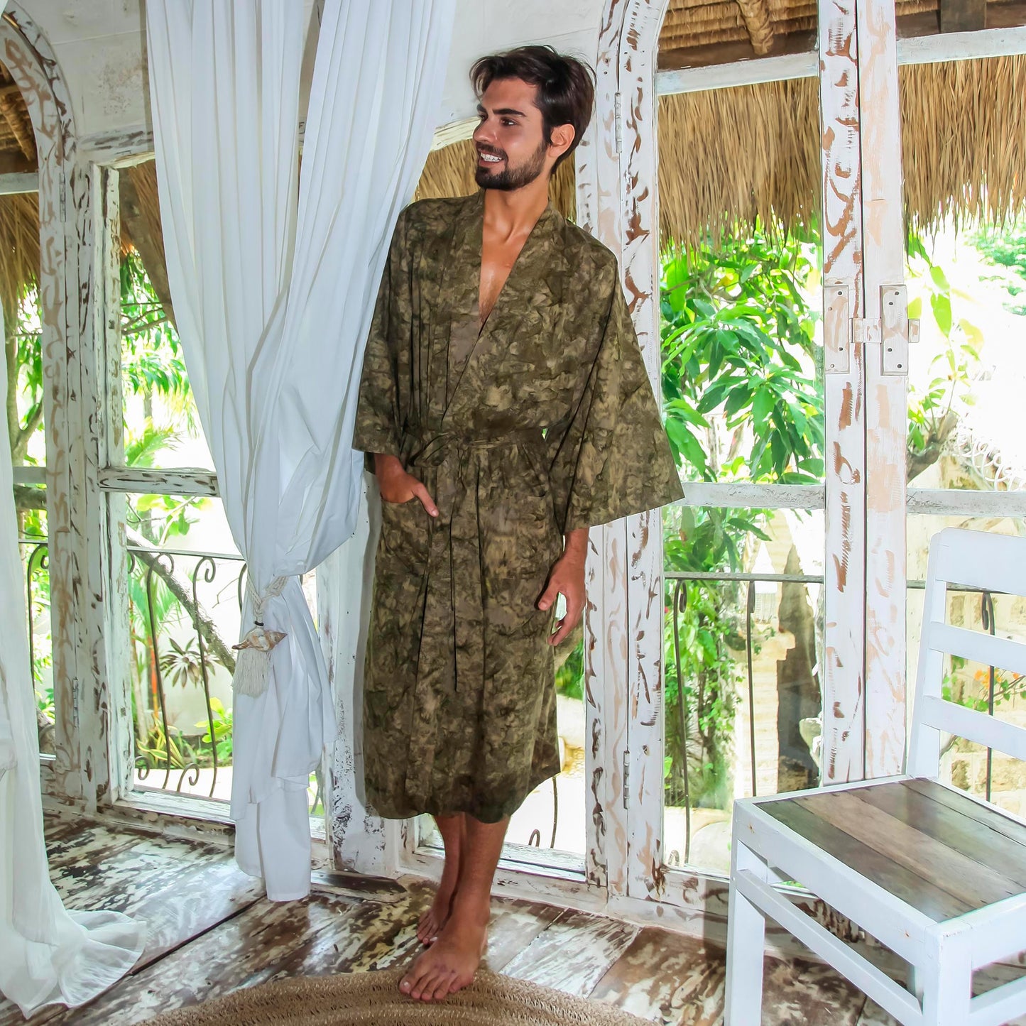 Men's Green Moss Printed Robe