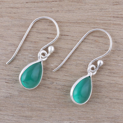 Gentle Tear in Green Onyx Silver Earrings